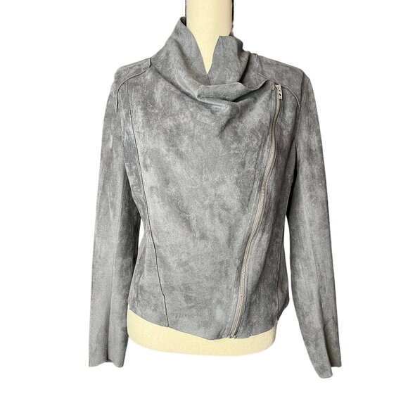 BLANKNYC Women's Faux Suede Jacket Size M in Gray w/Asymmetrical Silver Zipper - Picture 1 of 6